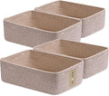 Large Shallow Organizing Baskets 15x11x5.1 Inches - Rope Woven Storage Bins for Bathroom, Shelves, Cube Closet, Mixed Brown 4 Packs