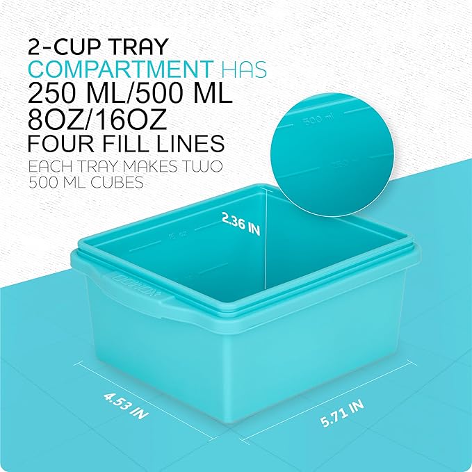2 Cup Silicone Freezer Trays with Lids, Silicone Soup Freezer Molds - Leakproof, BPA-Free, Stackable, Microwave & Dishwasher Safe, Perfect for Soups, Sauces, Meal Prep, and Baked Goods - 4 Pack