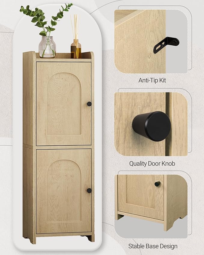 Bathroom Storage Cabinet, Small Corner Floor Cabinet with 2 Doors and Adjustable Shelf, Narrow Toilet Paper Cabinets, Bathroom Organizer for Small Spaces, 7.9" D x 9.8" W x 29.5" H Yellow