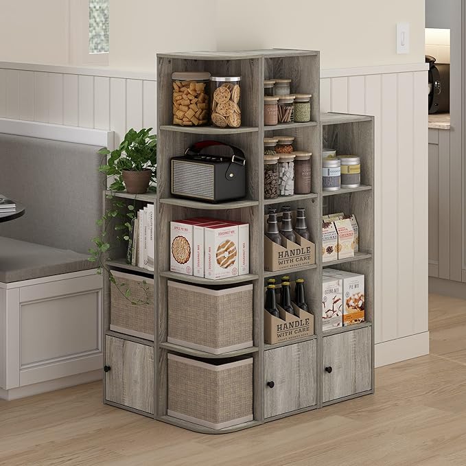 Furinno Luder Shelf Bookcase with 1 Door Storage Cabinet, French Oak