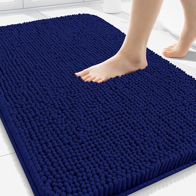 Arotive Bathroom Rugs 30x20, Extra Soft Absorbent Shaggy Chenille Bath Rugs, Machine Washable Rubber Backing Non-Slip Bath Mats for Bathroom Floor Tub and Shower, Home Decor Accessories, Navy