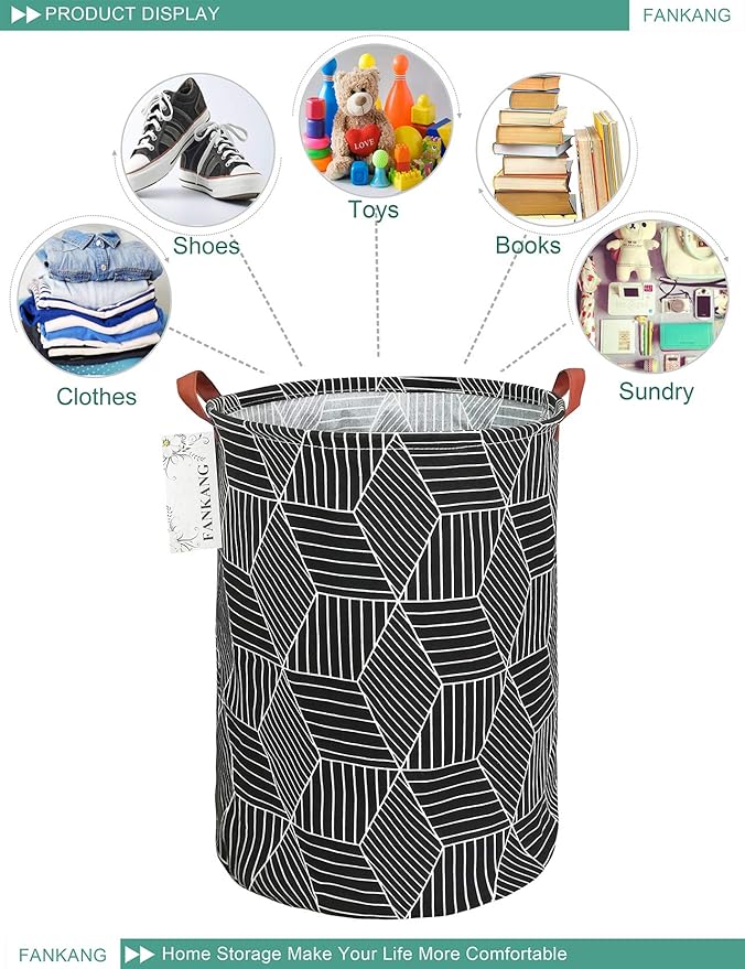 FANKANG Storage Basket, Nursery Hamper Canvas Laundry Basket Foldable with Waterproof PE Coating Large Storage Baskets for Kids Boys and Girls, Office, Bedroom, Clothes,Toys（Black Magic cube）