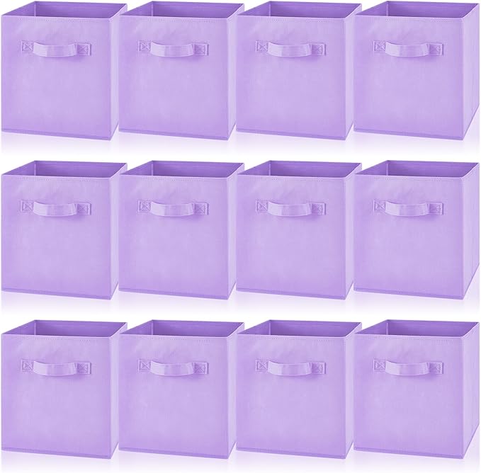 Yinder 12 Pcs Cube Storage Bin Purple 11'' Storage Bins for Playroom Decor Colorful Bins for Kids Foldable Baskets for Nursery Organizer Boxes Fabric Boxes