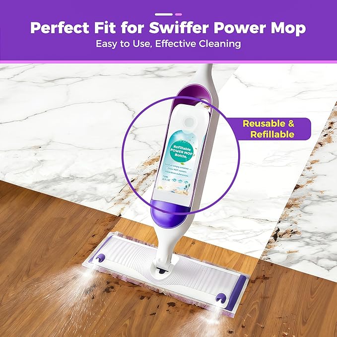 Refillable Solution Bottle for Swiffer Power Mop, 720ML/24 FL OZ Leak-Proof Reusable Empty Cleaner Container, Universal Fit for Any Liquid Cleaner, Easy Install