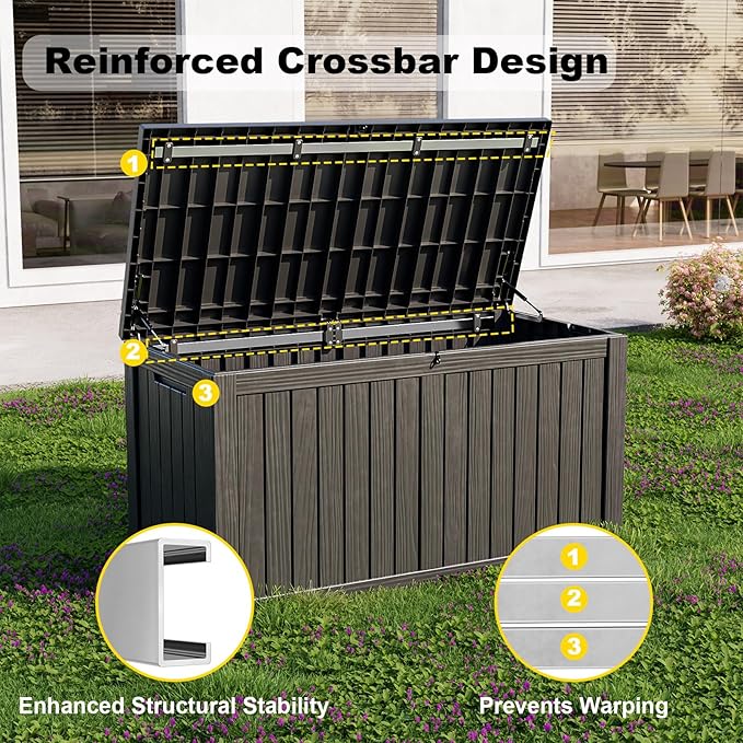 150 GallonOutdoor Storage Box,Resin Deck Boxes Waterproof, IndoorOutdoor Bin for Package Delivery, Patio Cushions, Gardening Tools, Lockable, UV Resistant