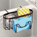 SWTYMIKI Sponge Holder for Kitchen Sink - Movable Kitchen Sink Caddy with M Shape Hook, Stainless Steel Hanging Sponge Caddy for Dish Sponge, Brush, Stopper Organizer in Double Bowl Sink, Bronze