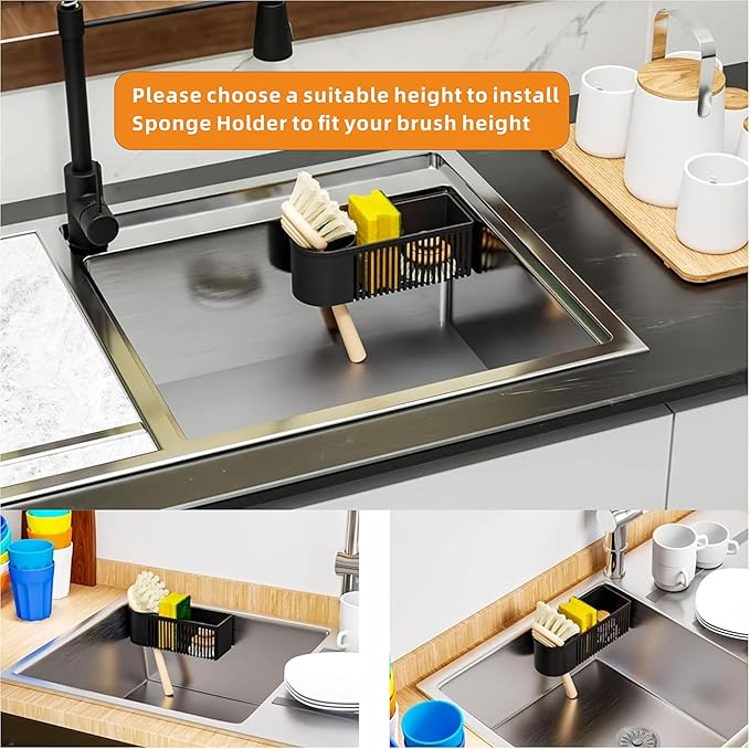 SUOXING Rustproof Sponge Holder for Kitchen Sink,2-in-1 Dish Wand Holder with Suction Cup and Adhesive for Scrub Brush,Scrubber,Dish Sponge,Spinge Holder,In Sink Organizer & Basket Accessories,Plastic