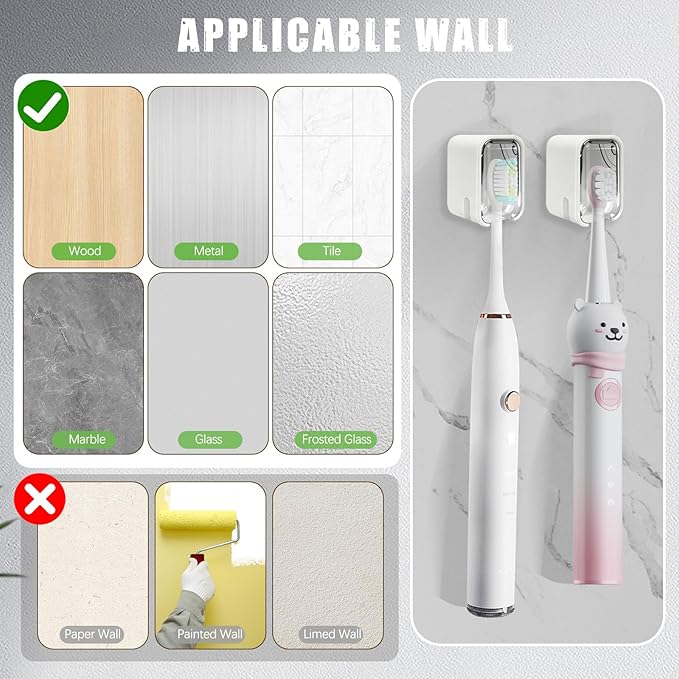 OIZOIZ 4 Pack Mini Toothbrush Holder Wall Mounted with Cover, Single Slot Toothbrush Storage Organizer for Shower, Compact Toothbrush Holders for Bathroom & Travel, Ideal for Family Tooth Brushes