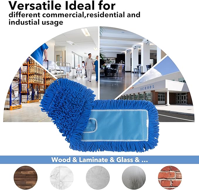 Matthew 24'' Microfiber Loop Dust Mop Washable Commercial&Residential Heavy Duty Mop Head Replacement Premium Absorbent Industrial Dust Mop Refill Pads for Hardwood, Office,Garage and Hotel -12Pack