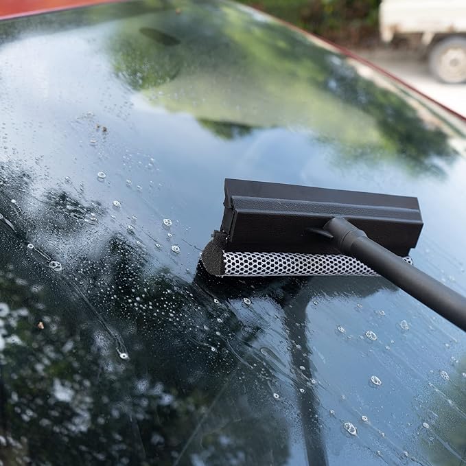 Matthew All Purpose Window Squeegee w/Premium Microfiber Cloth 3Pcs,Car Squeegee Windshield Cleaning Sponge and Rubber Squeegee,2-in-1 Window Cleaner Sponge(8'') and Soft Rubber with Pole 20''(3Pack)