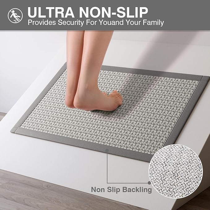 YDKGL Quick Dry Absorbent Bathroom Rugs Mat Non Slip Bath Mat Ultra Thin Bath Mats Bathroom Mat Floor Rubber Backed Fit Under Door Woven Washable Bath Rugs Gray 16x24