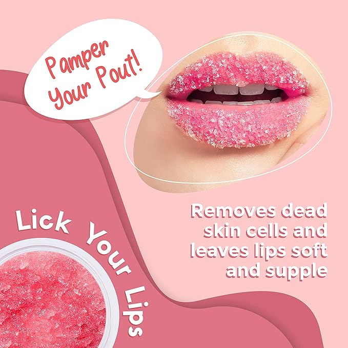 Watermelon Sugar Lip Scrub for Women Dry, Cracked and Dark Lips – Lip Scrubber Exfoliator & Organic Lip Scrubs Exfoliator and Moisturizer with Lip Brush – Vegan, Cruelty-Free Lip Care Products (20g)
