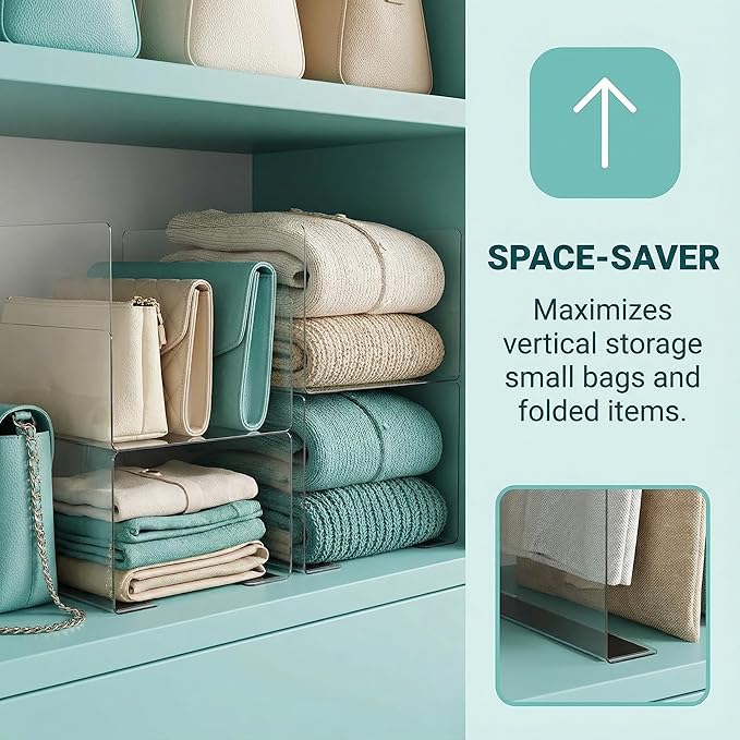 Baluue 6Pcs Plastic Shelf Dividers with Magnetic, Closet Shelf Divider, Separator Clapboard Organizer for Storage Bedroom Bathroom Kitchen Office Supermarket 6CM