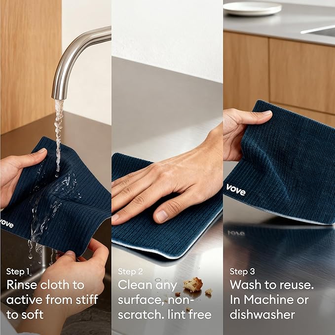 Vove Swedish Dishcloths 5-Pack, Nordic Nature - FSC Certified Cellulose & Cotton, Oeko-TEX Standard 100, Reusable Washable Kitchen Cleaning Cloths, Eco Friendly Floral Design