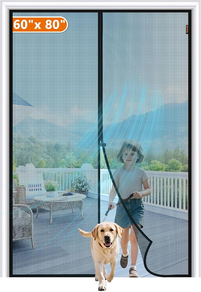 MAGZO Magnetic Screen Door, Fit Door Size 60 x 80 Inch, Actual Screen Size 62" x 81" Reinforced Screen Curtain Middle Opening Sliding Door Screen Mesh, Black