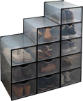 Simplify Set of 12 Stackable Shoe Boxes | Customizable | Fits Size 11 Shoes | Drop Front Design | Closet Storage | Sneakers | Heels | Clear and Black