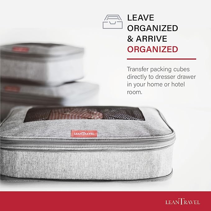 LeanTravel Compression Packing Cubes for Travel Organizers with Double Zipper (6-Pack (2L+2M+2S), Grey-Black-Brown)