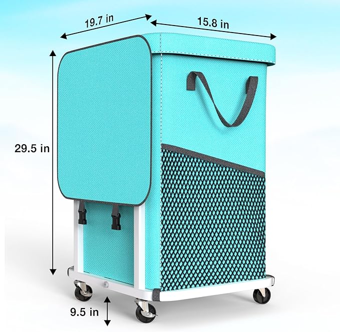 40 Gal(150L) High Grade Large Laundry Basket with Wheels, Rolling Laundry Hamper, Laundry Cart with Metal Frame and Removable Bag Design, Suitable for Laundry Room, Bedroom (Blue, 150L)