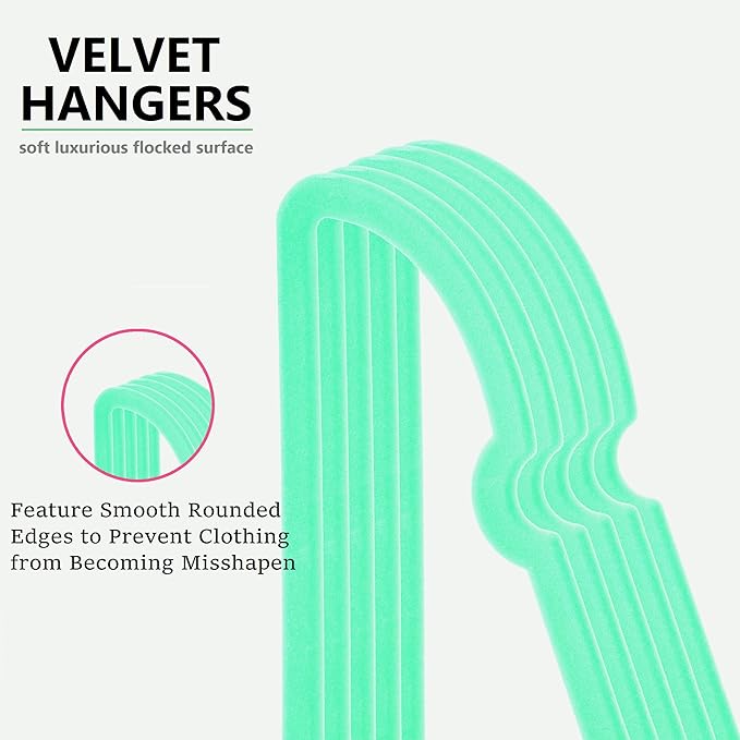 Green Velvet Hangers 50 Pack, 16" Non Slip Adult Hangers, Slim Clothes Hanger with 360 Degree Swivel Hook - Durable & Cute