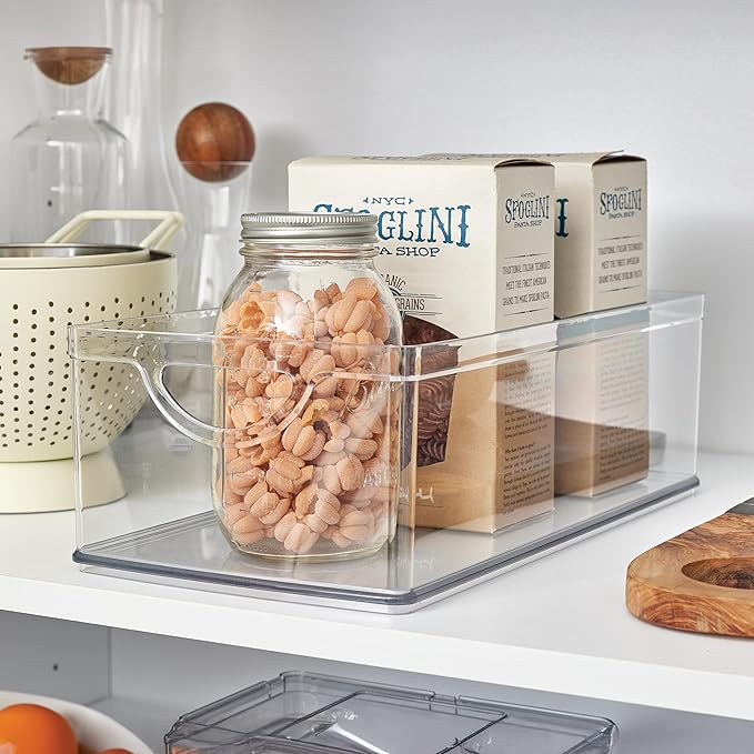 iDesign Stackable Clear Plastic Extra Long Storage Bin, Organizer for Kitchen Cabinet or Pantry, 4-Pack