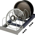Pots and Pans Organizer for Cabinet Expandable12~22" Pot Lids Organizer Holder with 7 Adjustable Dividers Space-Saving Kitchen Organization Rack for Baking Pans, Cookware & Cutting Boards