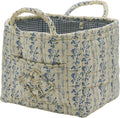 Quilted Fabric Storage Basket with Handles & Pocket, Foldable Laundry Hamper Boho Floral Print Organizer Bin for Home, Picnic, Office 12"x10"x10" (B-5)