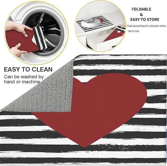 Set of 3 Red Heart Dish Drying Mat & Kitchen Sink Splash Guard Faucet Mat For Kitchen Counter Valentine's Day Absorbent Microfiber Dishes Pad Dish Drainer Rack Mats Fast Dry Kitchen Accessories