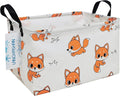 LANGYASHAN Rectangular Storage Bin Collapse Canvas Fabric Cartoon Storage Basket with Handles for Organizing Home Kitchen Boys and Girls Toys Office Closet Shelf Baskets(Rec Fox)