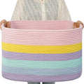 danpinera Large Laundry Basket, 108L Rectangle Woven Baskets for Storage for Living Room, Laundry, Nursery, Pillows, Baby Toy chest, Blanket Storage with Leather Handle, 25’’*16’’*16’’ Rainbow