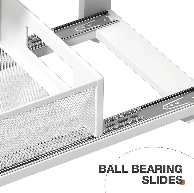 Corbyles 2 Pack 18.5IN-Depth Under Sink Organizer With Next-Gen Ball-Bearing Slides,2-Tier Pull Out Cabinet Storage,Height Adjustable Drawer Shelf for Bathroom,Kitchen,Laundry,Cabinet,Pantry-White