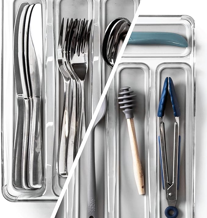 BINO 5-Slot Silverware Organizer for Drawer | Plastic Utensil Kitchen Drawers Tray Organization w/Grip Lining (Light Grey)