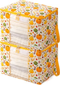 Chaos Cleared Canvas Storage Bags Designer Organizer 2 Pack – Seasonal Storage for Sweaters, Blankets, Linens & Garments – Foldable Design with Zip & Window, Moth-Proof Space Saver, Pumpkin Print