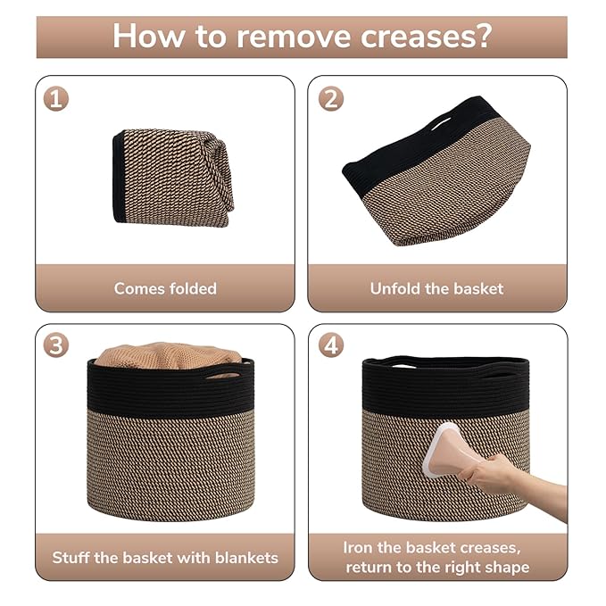Goodpick Woven Rope Storage Basket, Blanket Basket for Towel, Shoe, Clothes, Large Toy Storage for Playroom, Living Room, Nursery, Toy Bin, Black
