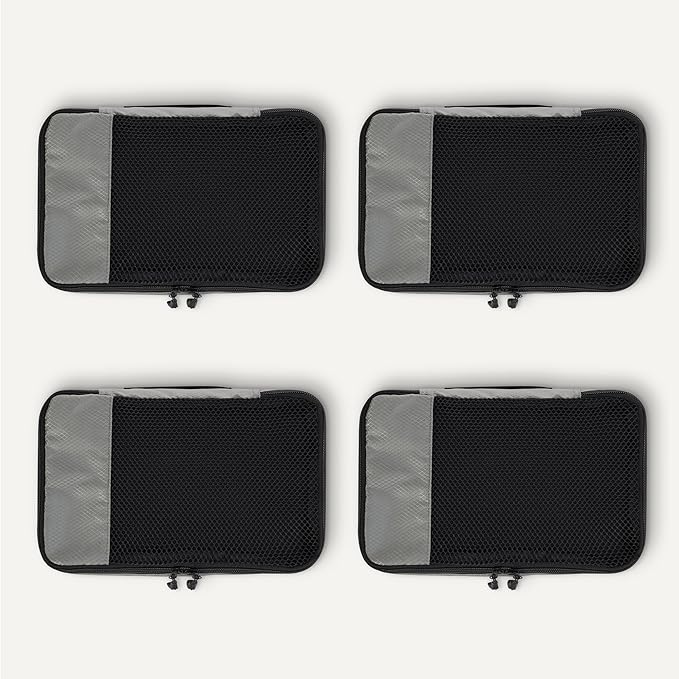 Amazon Essentials 4-Piece Packing Cubes Travel Accessories Set, Luggage Organizer with Double Zipper, Mesh Top, 100% Polyester, Small, Gray (Previously Amazon Basics)