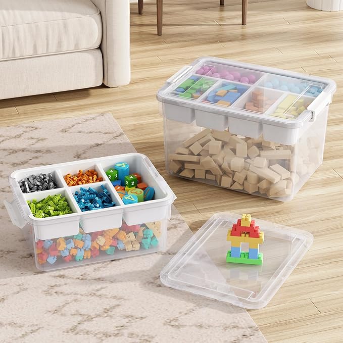 HOMETUK 80Qt Stackable Storage Bins with Lids & Trays, Clear Plastic Latching Boxes Organizers with Dividers Portable 20Gal Containers for Arts & Crafts, Home and Car Trunk Organization, 4Pack