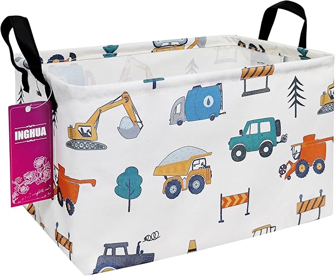 Rectangular Storage Basket Fabric Organizer Bin for Toys,Books,Clothes,Gifts,Pets-Perfect for Home,Office,Nursery,Dorm,Shelf(Rec-Vehicles )