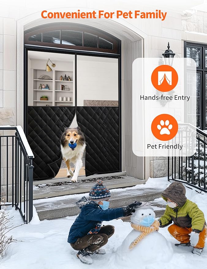Magnetic Thermal Insulated Door Curtain for 72"x 80" Doors, Visible Door Cover for Heat Insulation, Magnetic Closure Thick Draft Blocker Blanket for Doorway to Keep Warm in Winter Cool in Summer