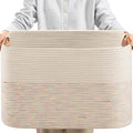 danpinera 108L Large Basket for Living Room, Boho Decorative Basket Organizing with Handles, Cotton Rope Storage for Toys, Pillows, Clothes, 25’’*16’’*16’’ Rainbow