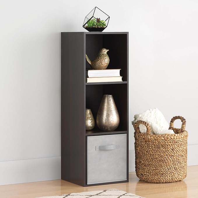 Whitmor 3 Cube Storage Organizer, 3 Tier Stackable MDF Wood Bookcase, Open Storage Display Bookshelf, Storage Cabinet for Living Room, Bedroom, Home, Office, 12.2" L x 11.7" W x 35.6" H, Espresso