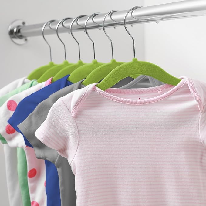 Casafield 50 Velvet Baby Hangers - 11" Size for Infant & Toddler Clothes - Lime Green
