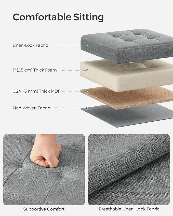 SONGMICS Storage Ottoman, Foldable Small Ottoman Foot Rest, 11.8 Inches Foot Stool, Cube Ottoman with Storage, Load up to 286 lb, for Living Room, Bedroom, Dorm, Light Gray ULSF028G02