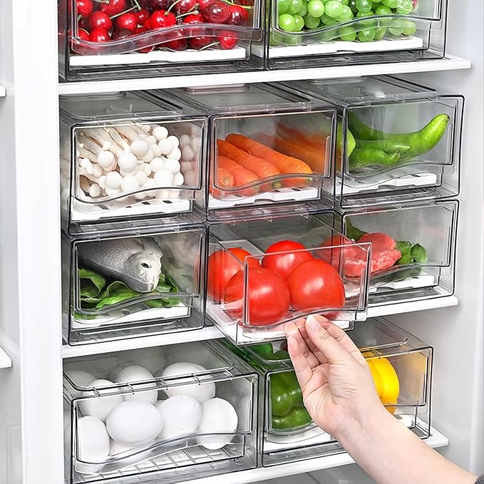 2 Pack Fruit Storage Containers for Fridge, Stackable Refrigerator Organizers and Storage,Reusable Storage Containers,Fridge Organizer Drawer for Produce,Vegetable in Home Kitchen, Restaurant,BPA-Free