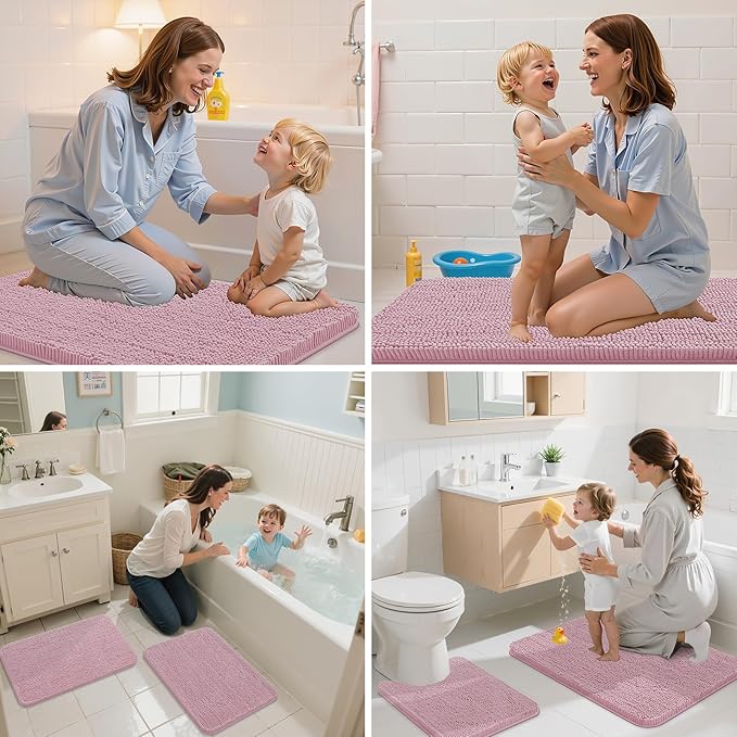 Arotive Bathroom Rugs 30x20, Extra Soft Absorbent Shaggy Chenille Bath Rugs, Machine Washable Rubber Backing Non-Slip Bath Mats for Bathroom Floor Tub and Shower, Home Decor Accessories, Dusty Rose