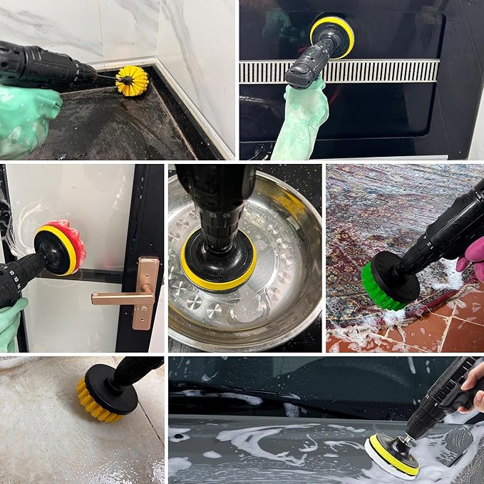 30Pcs Drill Brush Attachment Set,Drill Scrubber Brush Kit Include Scrub Pads, Sponge, Extend Attachment, Drill Cleaning Brush Attachment Set for Bathroom, Tub, Tile, Corner, Floor, Grout, Boat