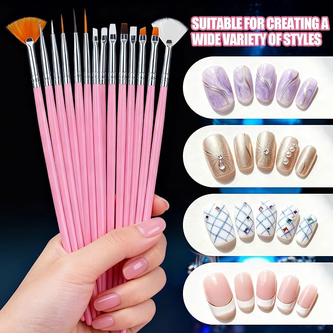 Artdone Nail Art Brushes With Nail Stands Nail Art Tool Set, Dotting Tools, Dust Brush,Striping Brushes for Long Lines, Drawing Pen For Gel Polish Design supply