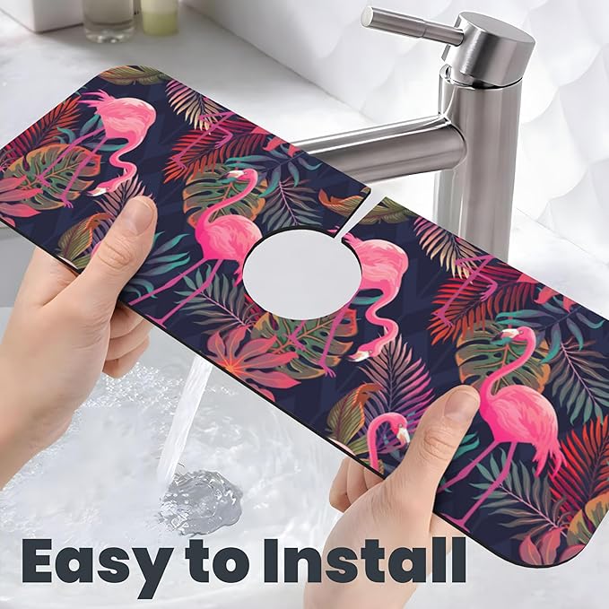 Set of 3 Flamingo and Palm Tree Dish Drying Mat & Kitchen Sink Splash Guard Faucet Mat For Kitchen Counter Absorbent Microfiber Dishes Pad Dish Drainer Rack Mats Fast Dry Kitchen Accessories