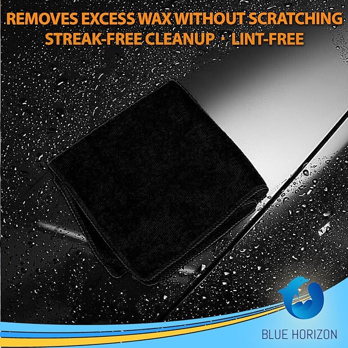 Blue Horizon Microfiber Cleaning Towels, Pack of 24, Ultra Soft Plush Washcloth, All Purpose Premium Microfiber Detailing Cleaning Cloths Shop Towels (16" x 16", Black)