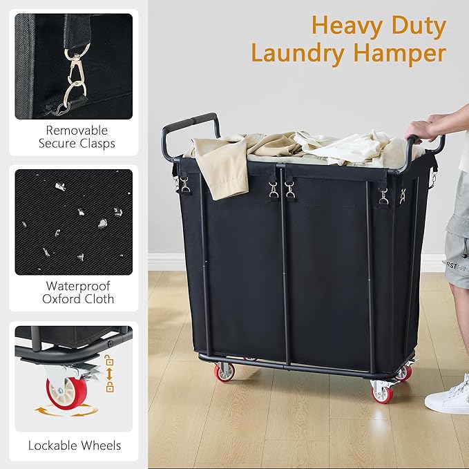 Large Laundry Hamper with Wheels, 360L Rolling Big Laundry Basket for Clothes Storage, Heavy Duty Extra Large Rolling Laundry Cart with Handle, Steel Frame, Waterproof Liner,95.1 Gallons.