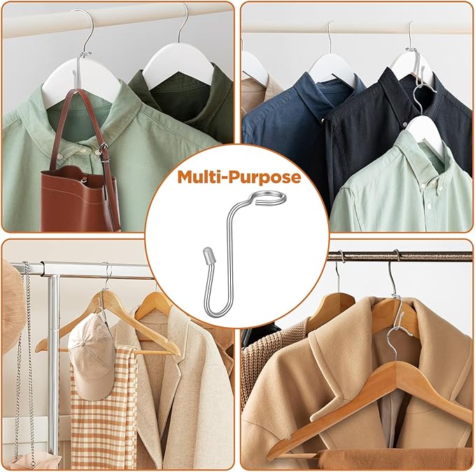 100 Pieces Hanger Connector Hooks Metal Hanger Extender Hooks Stable Clothes Connector for Different Clothes Hangers, 8.7 mm/0.34 Inch Hole Diameter, Silver