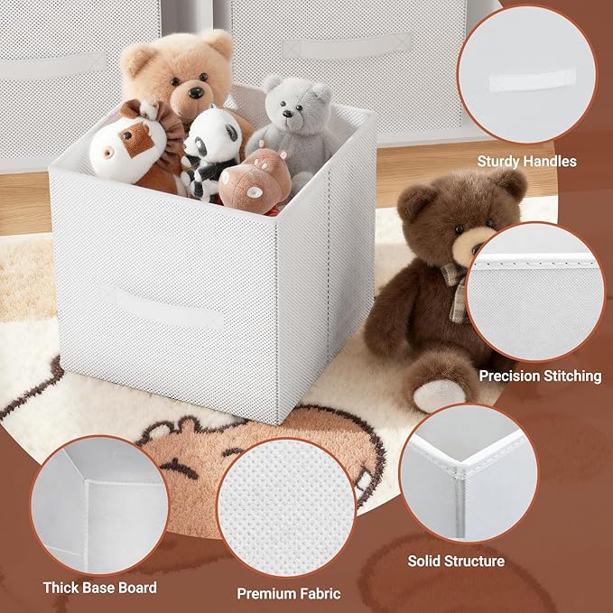 Fabric Storage Bins, Foldable Storage Cubes Baskets with Handle for Organizing, Collapsible Bins Cube Organizer Baskets for Closet, Shelves, Clothes, Towel (White, 4 Pack)